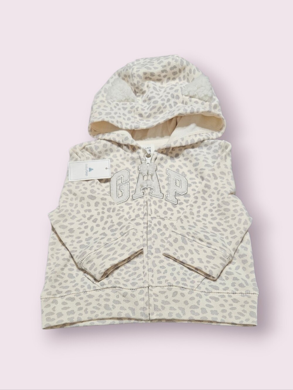 GAP Beige Leopard Print Zip-Up Hoodie for Kids